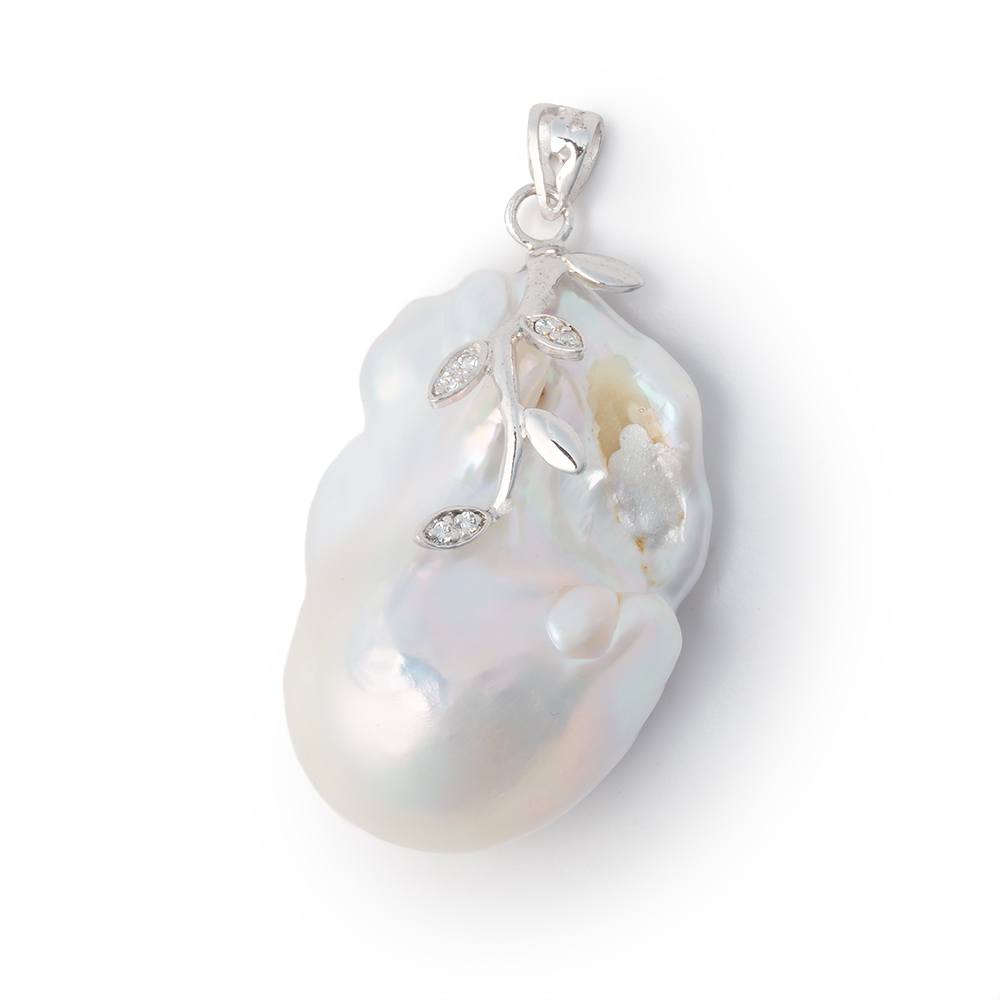 32x21mm .925 Silver Capped White Ultra Baroque Pearl Pendant 1 piece (ONLINE ORDER ONLY)