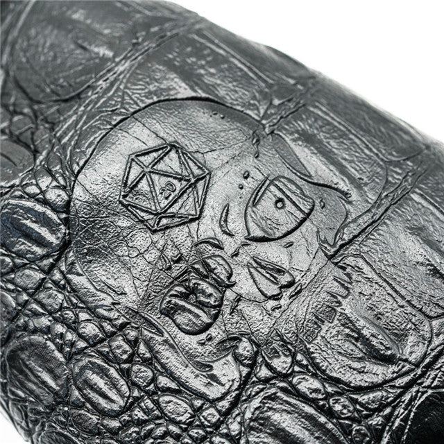 Leather Dice Bag with Skull sporting d20 Tattoo (Online Only)