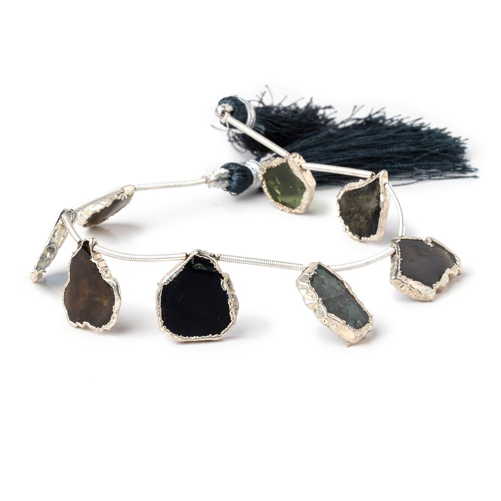 14x12-18x14mm Silver Leaf Multi Color Tourmaline Natural Crystal Slice Beads 8 pieces (ONLINE ORDER ONLY)