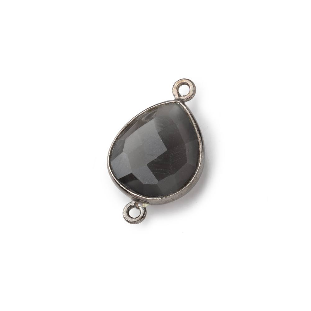 16x14mm Black Gold .925 Bezel Platinum Grey Moonstone faceted pear Connector 1 piece (ONLINE ORDER ONLY)