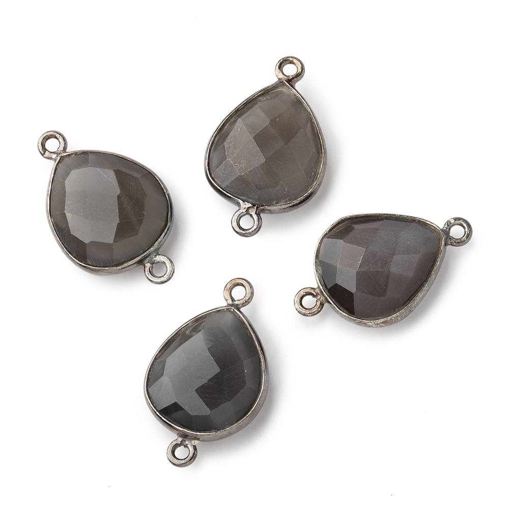 16x14mm Black Gold .925 Bezel Platinum Grey Moonstone faceted pear Connector 1 piece (ONLINE ORDER ONLY)