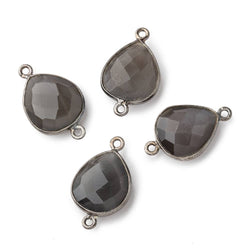 16x14mm Black Gold .925 Bezel Platinum Grey Moonstone faceted pear Connector 1 piece (ONLINE ORDER ONLY)