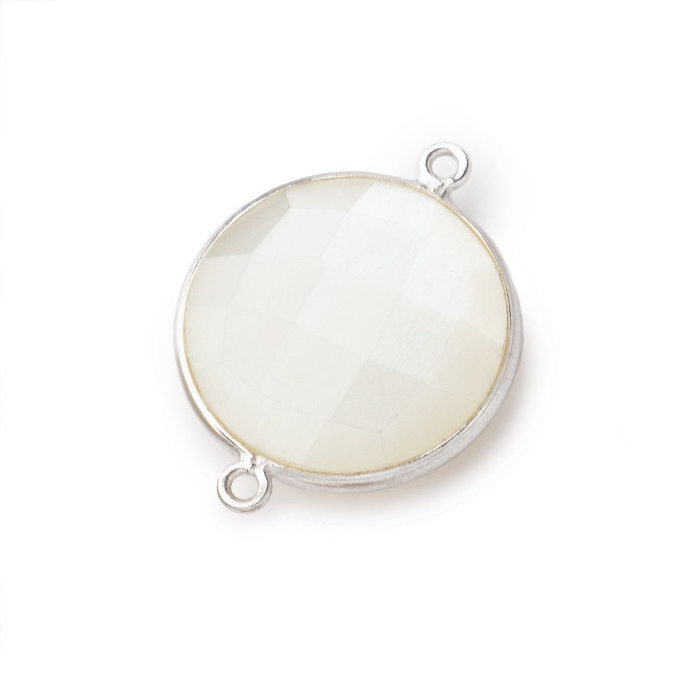 22mm Silver .925 Bezel White Moonstone Coin Focal Bead Connector 1 piece