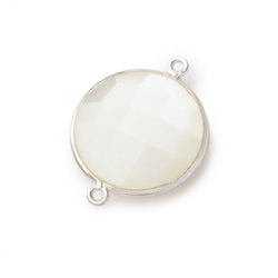 22mm Silver .925 Bezel White Moonstone Coin Focal Bead Connector 1 piece