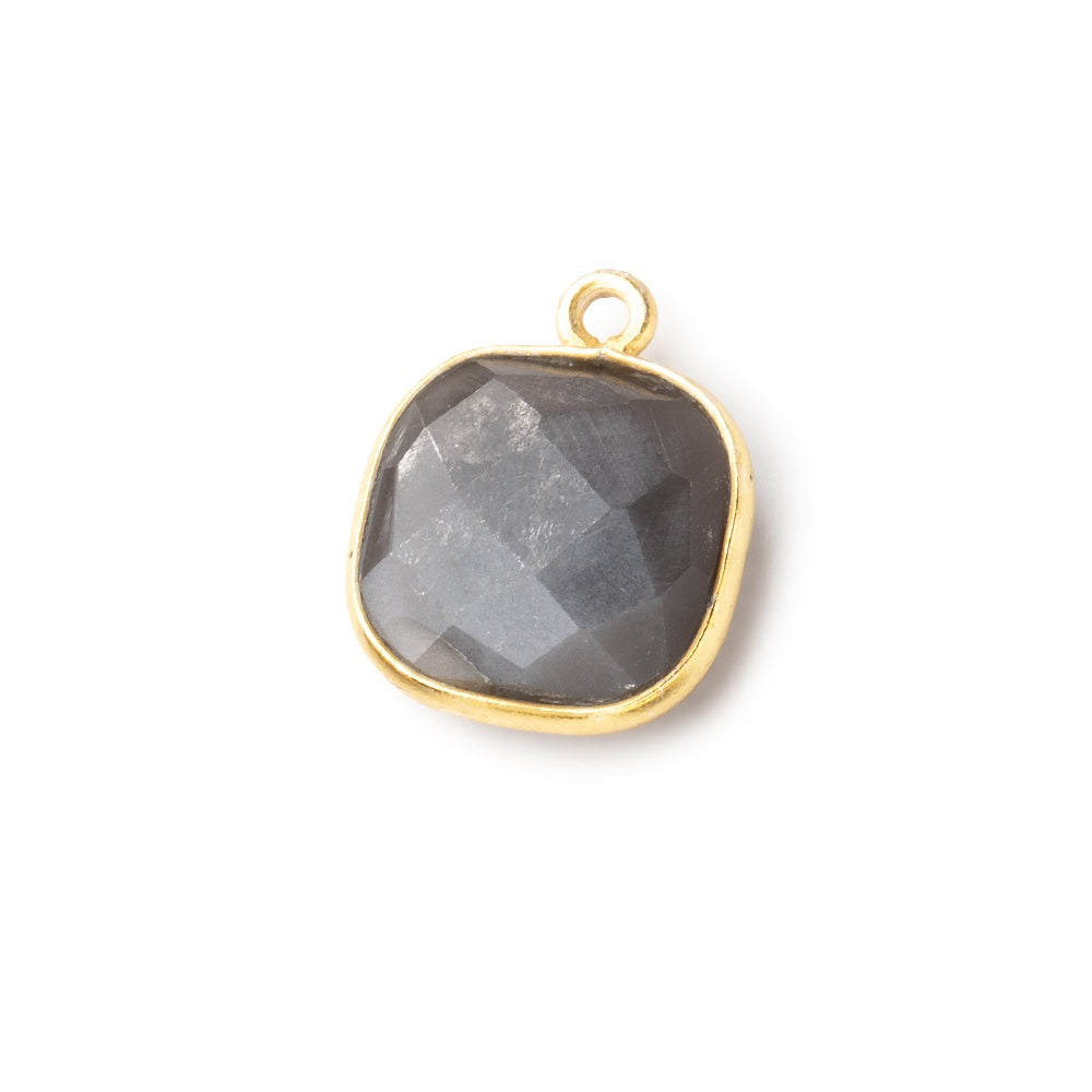 13x13mm Vermeil Bezeled Platinum Grey Moonstone faceted pillow Pendant 1 piece (ONLINE ORDER ONLY)