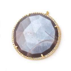 33mm Vermeil CZ Bezel Chocolate Moonstone Coin Pendant 1 Focal Bead (ONLINE ORDER ONLY)