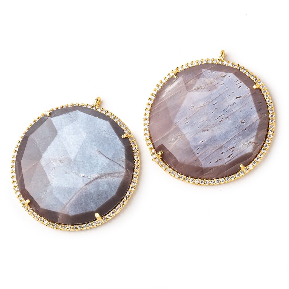 33mm Vermeil CZ Bezel Chocolate Moonstone Coin Pendant 1 Focal Bead (ONLINE ORDER ONLY)
