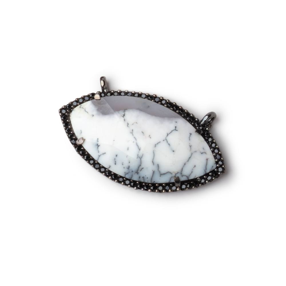 33x17mm Black Gold & Black CZ Bezel Dendritic Opal Marquise 1 Connector (ONLINE ORDER ONLY)