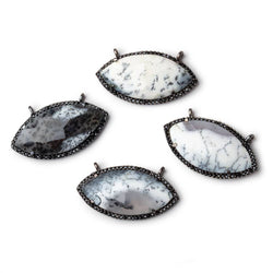 33x17mm Black Gold & Black CZ Bezel Dendritic Opal Marquise 1 Connector (ONLINE ORDER ONLY)