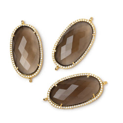 33x19mm Vermeil CZ Bezel Smoky Hydro Quartz Faceted Oval Connector 1 Focal (ONLINE ORDER ONLY)