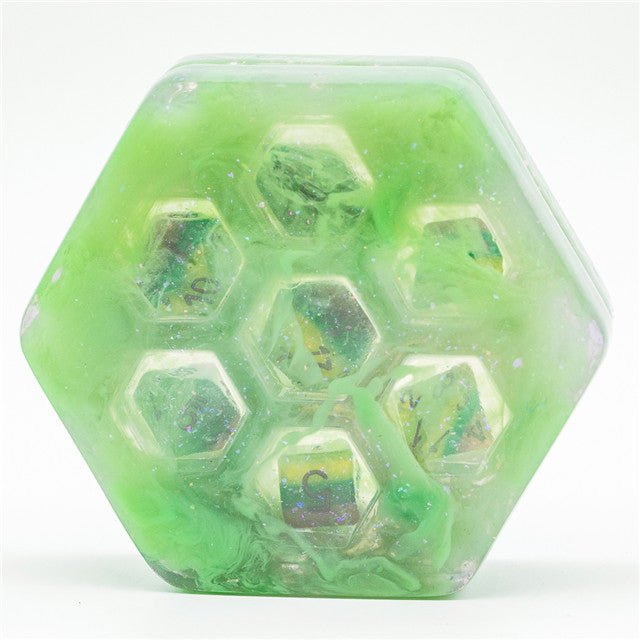 Resin Hexagon Box for Dnd Dice Case (Glitter Green） (Online Only)