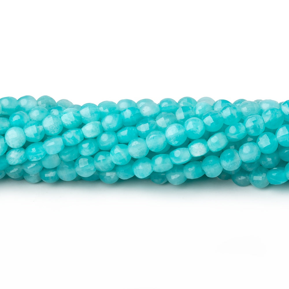 3.7mm Amazonite checkerboard calibrated faceted coins 12.5 inch 90 beads AAA