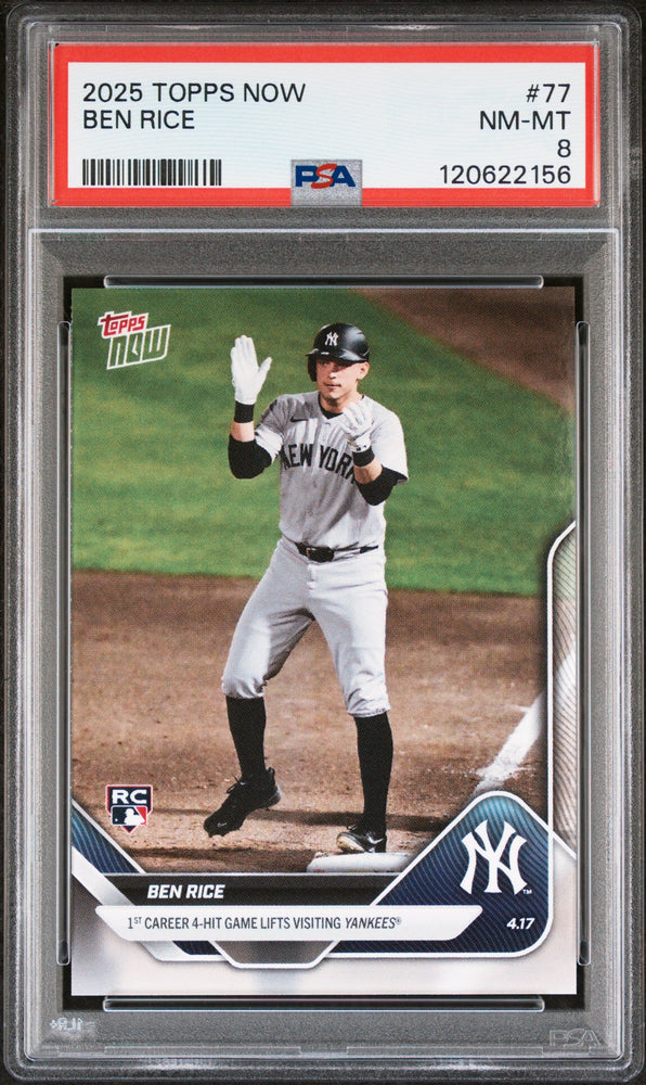 Graded 2025 Topps Now Ben Rice #77 Rookie RC Baseball Card PSA 8 Near Mint (ONLINE ORDER ONLY)