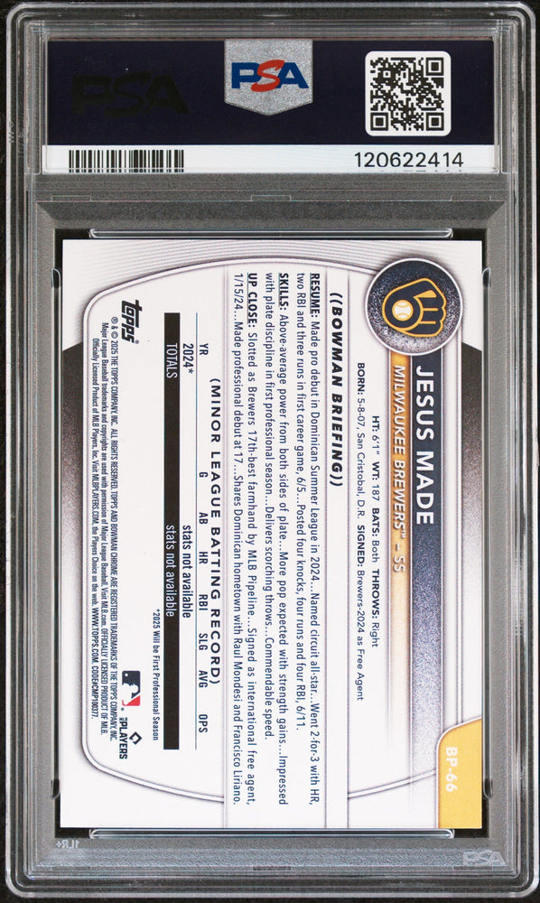 Graded 2025 Topps Bowman Jesus Made #BP66 Paper Prospects Rookie RC Baseball Card PSA 8 Near Mint (ONLINE ORDER ONLY)