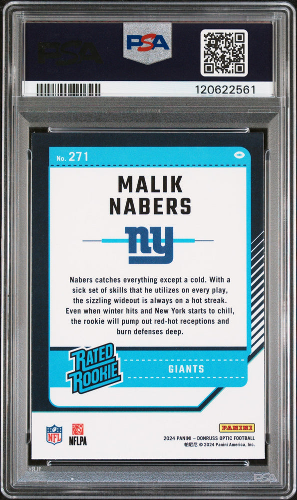 Graded 2024 Panini Donruss Optic Malik Nabers #271 Rookie RC Football Card PSA 10 Gem Mint (ONLINE ORDER ONLY)