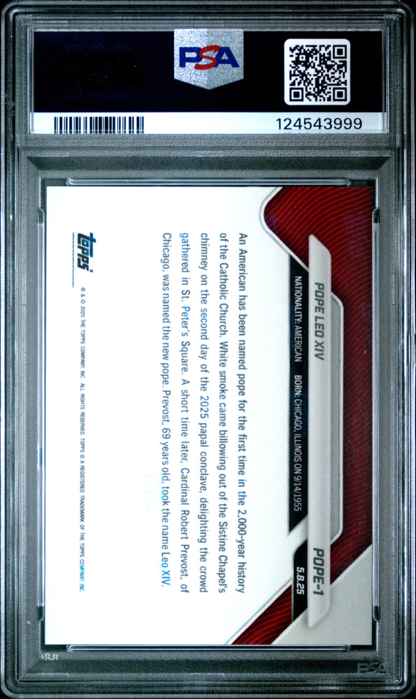Graded 2025 Topps Now Pope Leo Xiv #POPE1 Non-Sport Card PSA 8 Near Mint (ONLINE ORDER ONLY)