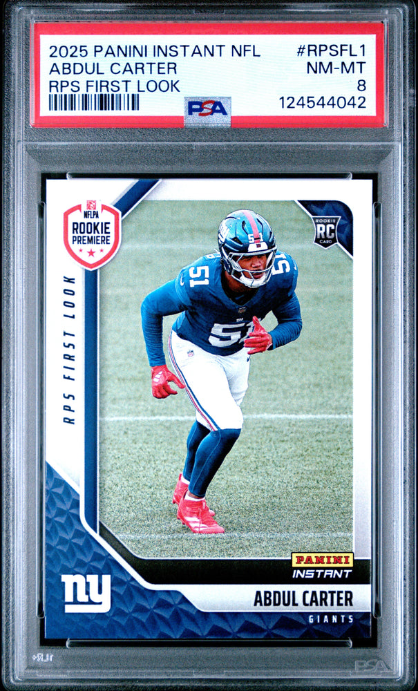 Graded 2025 Panini Instant Abdul Carter #RPSFL1 RPS First Look Rookie RC Football Card PSA 8 Near Mint (ONLINE ORDER ONLY)
