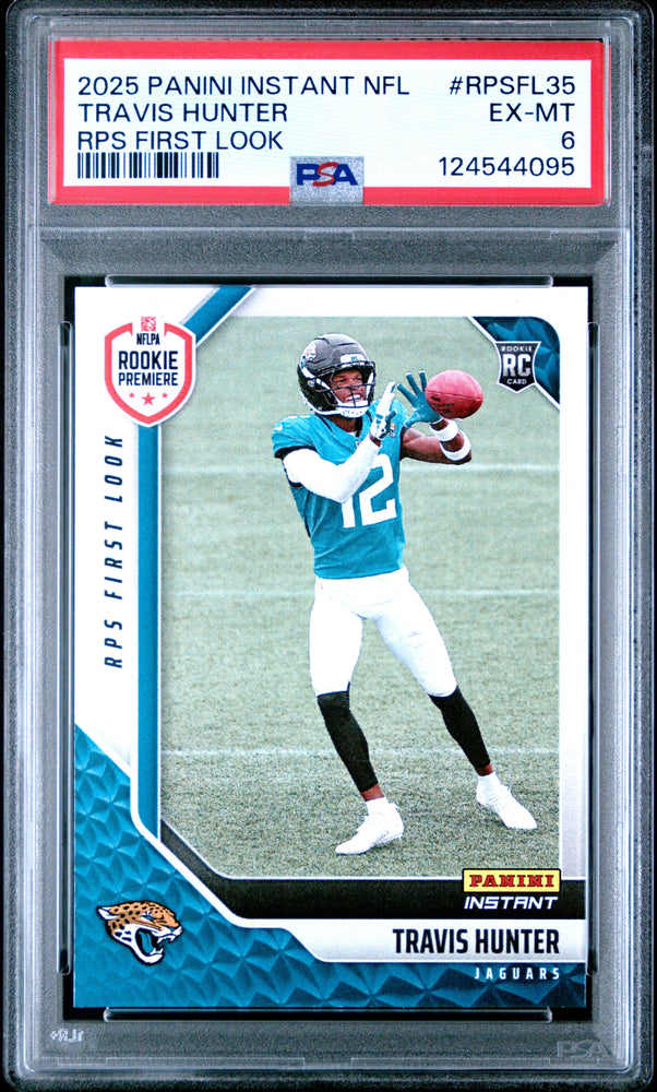 Graded 2025 Panini Instant Travis Hunter #RPSFL35 RPSFL First Look Rookie RC Football Card PSA 6 Excellent (ONLINE ORDER ONLY)