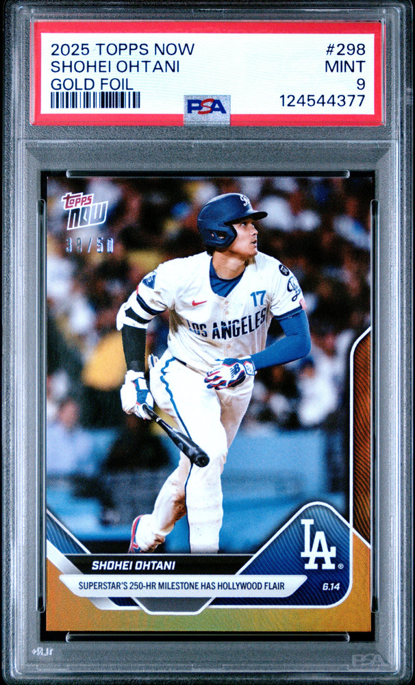 Graded 2025 Topps Now Shohei Ohtani #298 Gold Foil /50 Baseball Card PSA 9 Mint (ONLINE ORDER ONLY)