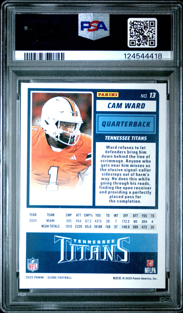 Graded 2025 Panini Score Cam Ward #13 Rookie RC Football Card PSA 8 Near Mint (ONLINE ORDER ONLY)