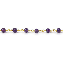 3.5-4mm Amethyst plain round Gold Chain by the foot
