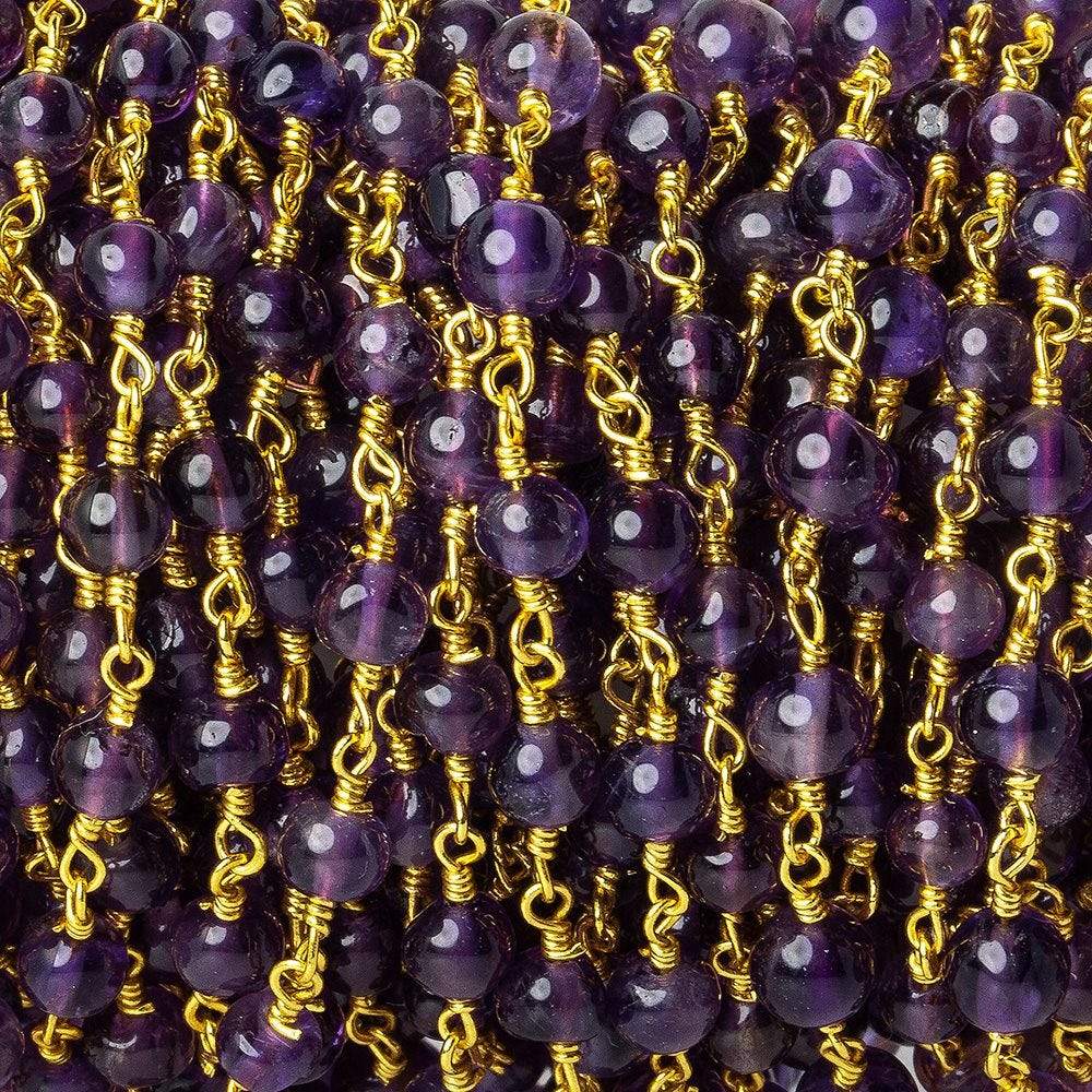 3.5-4mm Amethyst plain round Gold Chain by the foot
