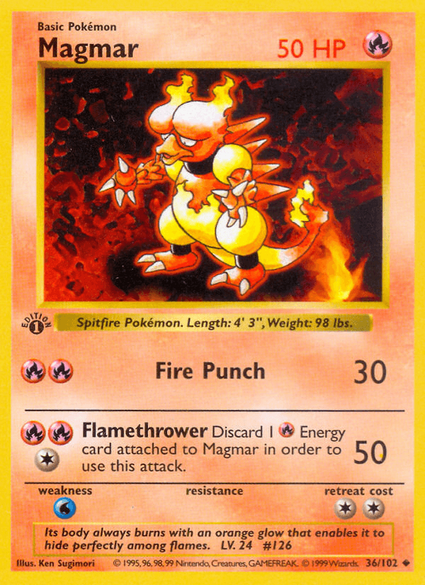 Magmar (36/102) (Shadowless) [Base Set 1st Edition] (Online Only)