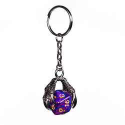 Claw Blended Purple D20 Keychain Featuring Silver Metal Dragon Claw + d20 (Online Only)