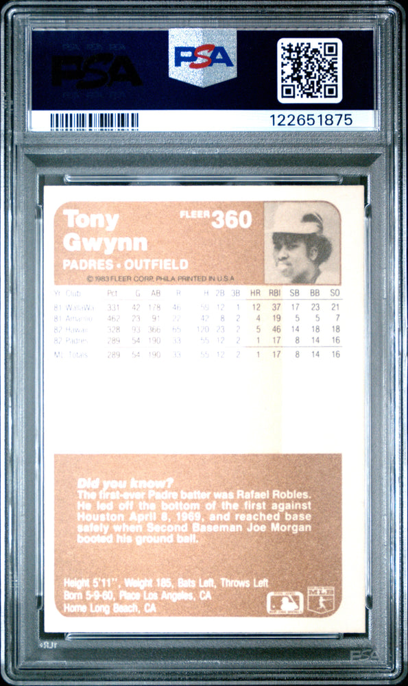 Graded 1983 Fleer Tony Gwynn #360 Rookie RC Baseball Card PSA 7 Near Mint (ONLINE ORDER ONLY)
