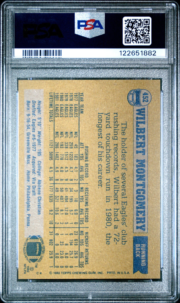 Graded 1982 Topps Wilbert Montgomery #452 Football Card PSA 7 Near Mint (ONLINE ORDER ONLY)