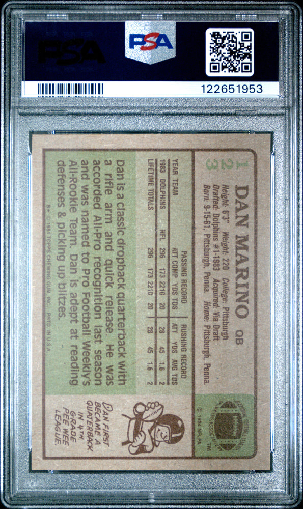 Graded 1984 Topps Dan Marino #123 Rookie RC Football Card PSA 6 Excellent (ONLINE ORDER ONLY)