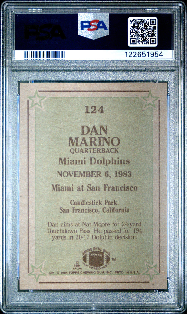 Graded 1984 Topps Dan Marino #124 Football Card PSA 6 Excellent (ONLINE ORDER ONLY)