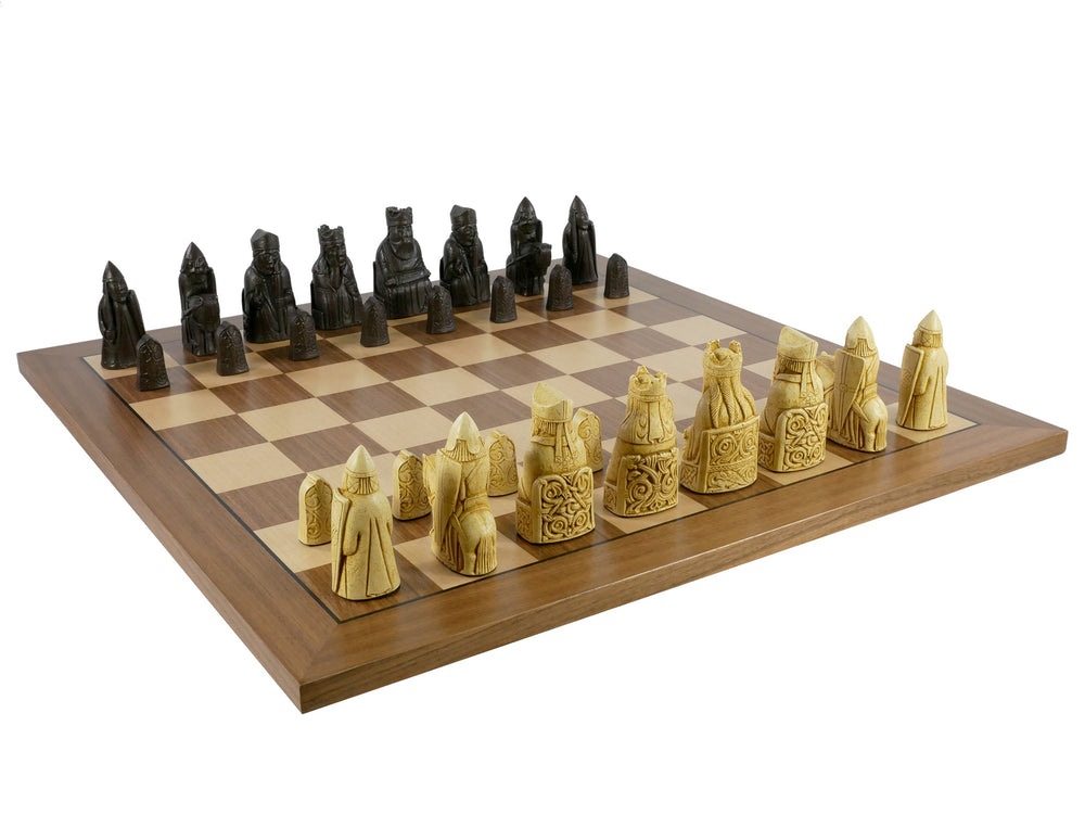Chess Set - Isle of Lewis Resin Chessmen on Walnut/Maple Chess Board (ONLINE ORDER ONLY)