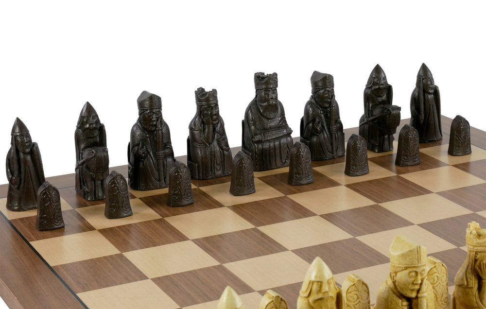 Chess Set - Isle of Lewis Resin Chessmen on Walnut/Maple Chess Board (ONLINE ORDER ONLY)