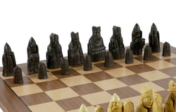 Chess Set - Isle of Lewis Resin Chessmen on Walnut/Maple Chess Board (ONLINE ORDER ONLY)