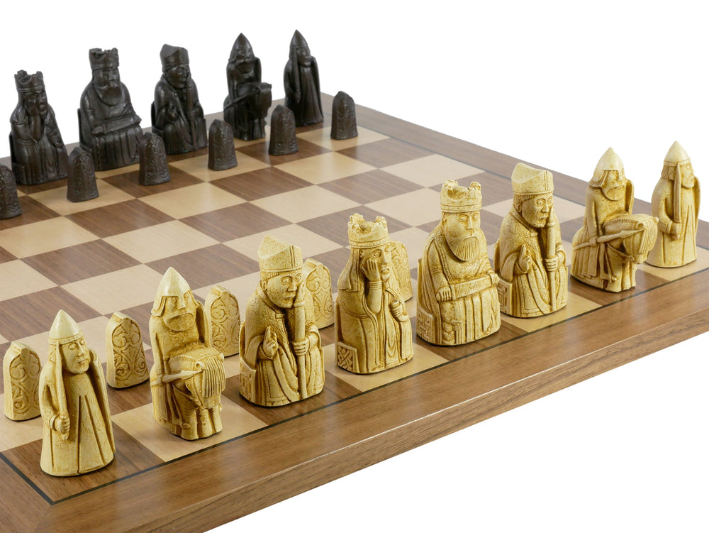 Chess Set - Isle of Lewis Resin Chessmen on Walnut/Maple Chess Board (ONLINE ORDER ONLY)
