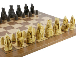 Chess Set - Isle of Lewis Resin Chessmen on Walnut/Maple Chess Board (ONLINE ORDER ONLY)