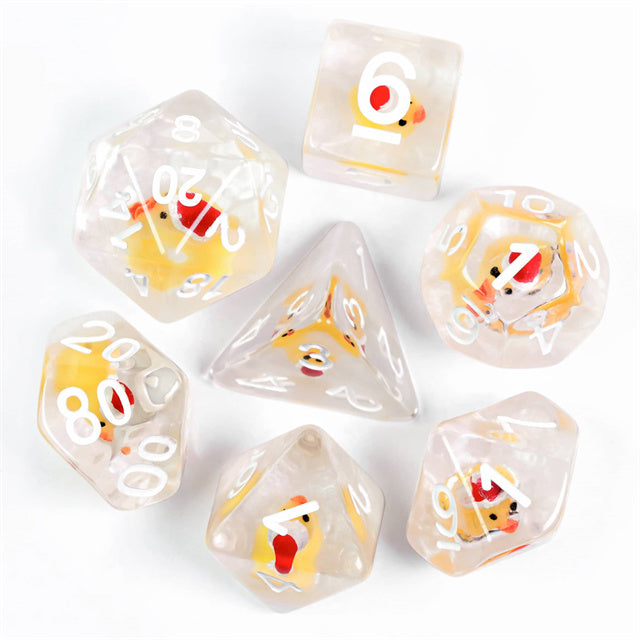 Yellow Duck Red Hat 7-Dice Set w/White Numbers Dnd Dice Set (Online Only)