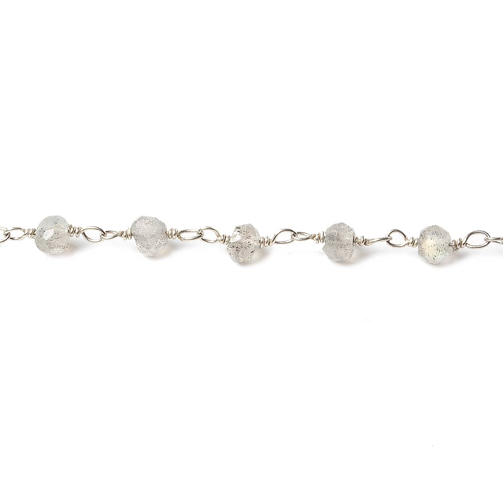3.5-4mm Labradorite faceted rondelle .925 Silver Chain by the foot