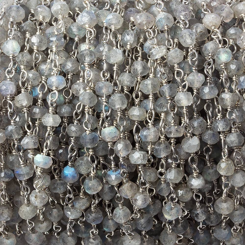 3.5-4mm Labradorite faceted rondelle .925 Silver Chain by the foot
