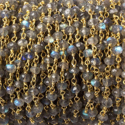 3.5mm Labradorite faceted rondelle Vermeil Chain by the foot (ONLINE ORDER ONLY)
