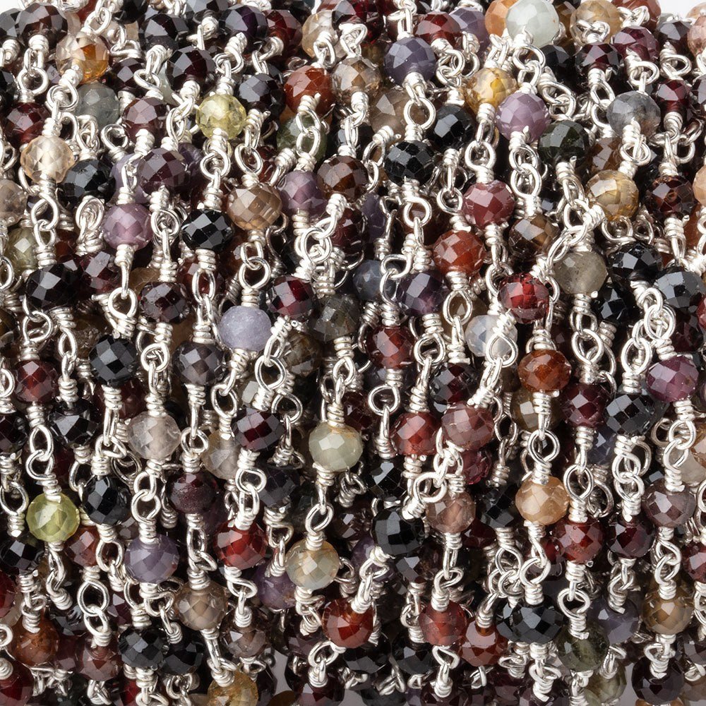 3.5mm Multi Gem Micro Faceted Rondelles on Silver Plated Chain (ONLINE ORDER ONLY)