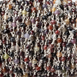 3.5mm Multi Gem Micro Faceted Rondelles on Silver Plated Chain (ONLINE ORDER ONLY)