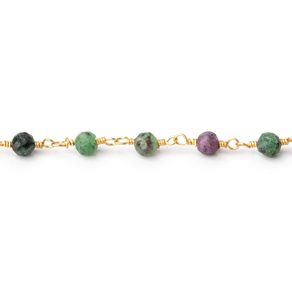 3.5mm Ruby in Zoisite Micro Faceted Rounds on Gold Plated Chain (ONLINE ORDER ONLY)