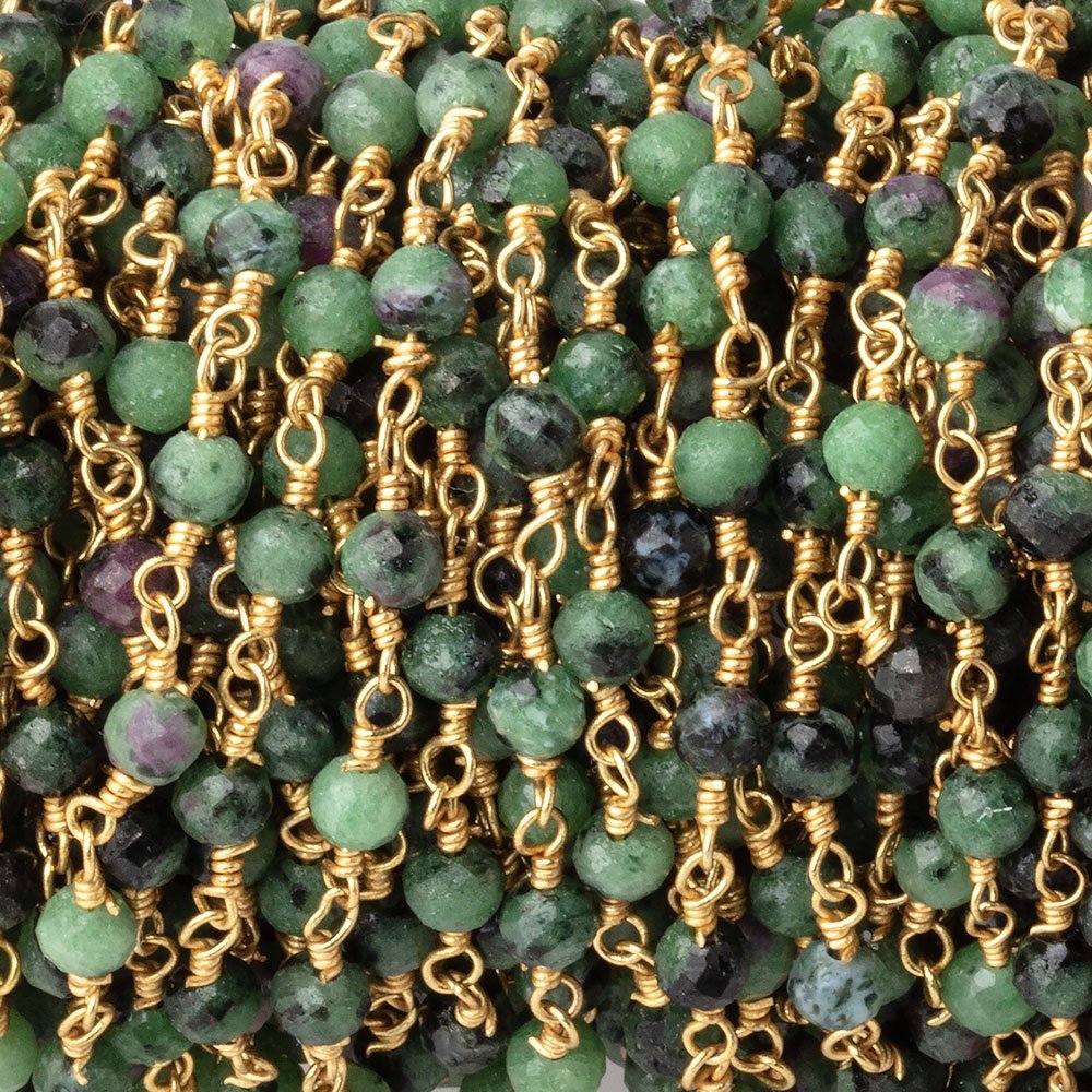 3.5mm Ruby in Zoisite Micro Faceted Rounds on Gold Plated Chain (ONLINE ORDER ONLY)