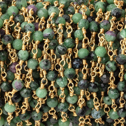 3.5mm Ruby in Zoisite Micro Faceted Rounds on Gold Plated Chain (ONLINE ORDER ONLY)