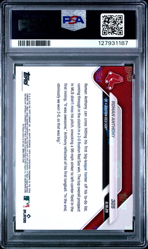 Graded 2025 Topps Now Roman Anthony #305 Rookie RC Baseball Card PSA 9 Mint (ONLINE ORDER ONLY)