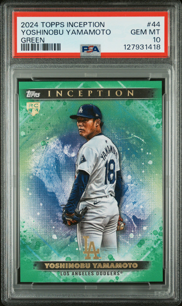 Graded 2024 Topps Inception Yoshinobu Yamamoto #44 Green Rookie RC Baseball Card PSA 10 Gem Mint (ONLINE ORDER ONLY)