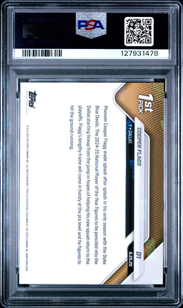 Graded 2025 Topps Now Cooper Flagg #D1 Draft Rookie RC Basketball Card PSA 9 Mint (ONLINE ORDER ONLY)
