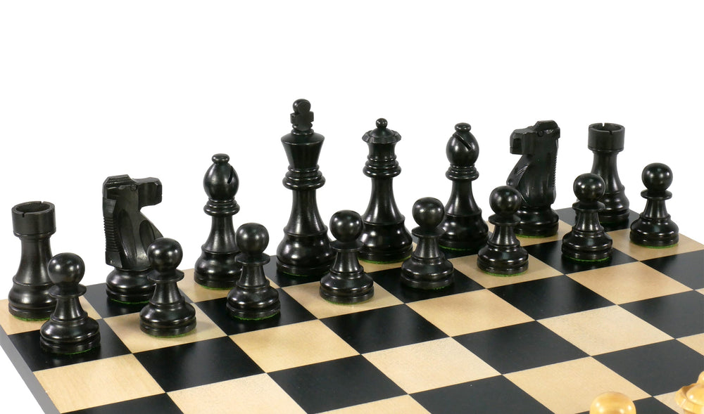 Chess Set - Black French Chessmen on Black/Maple Basic Chess Board (ONLINE ORDER ONLY)